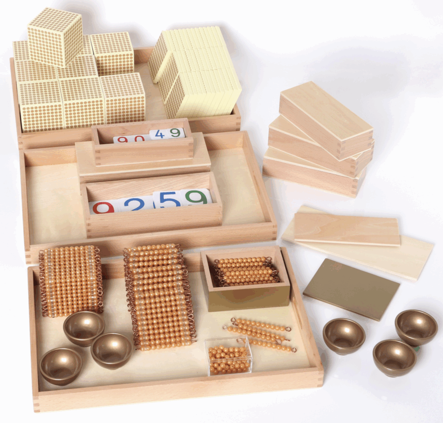 Montessori Komplettsatz Goldenes Perlenmaterial