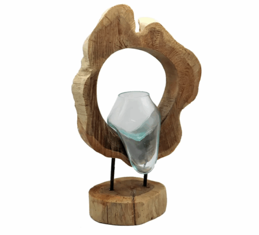 Teak Holz Design mit Glas 6er Set