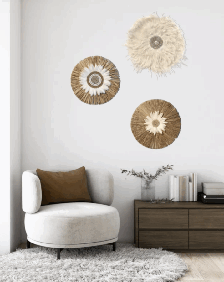 Feder-Wandschmuck beige, 3er Set Boho Style – Bild 3