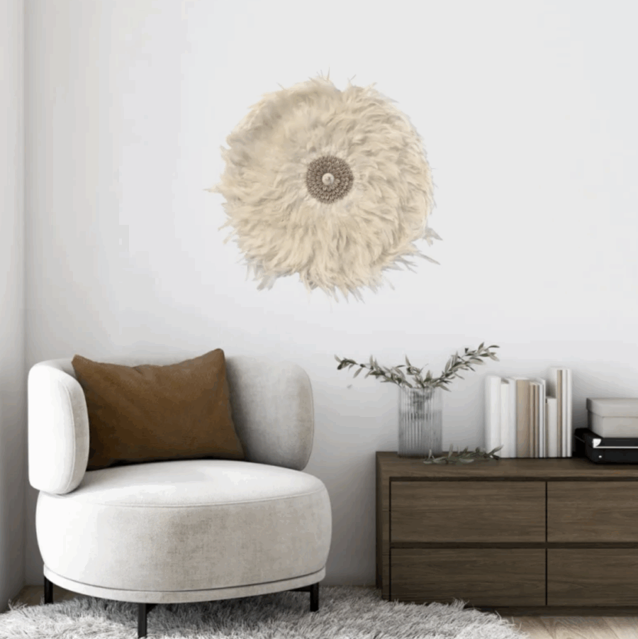 Feder-Wandschmuck beige, 3er Set Boho Style – Bild 4