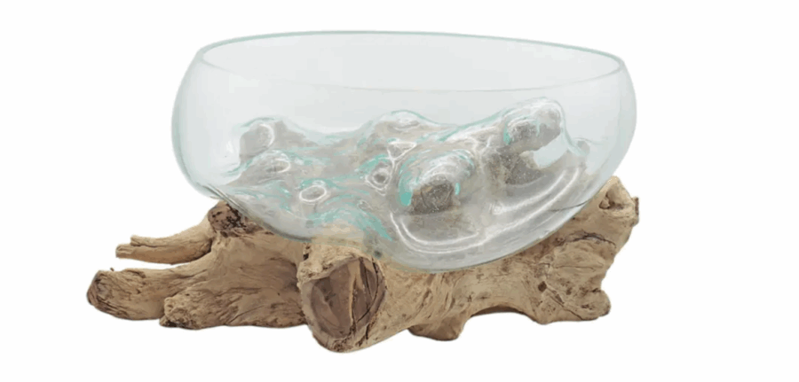 Teakholz mit Glasschale Ø ca. 35 cm 2er Set