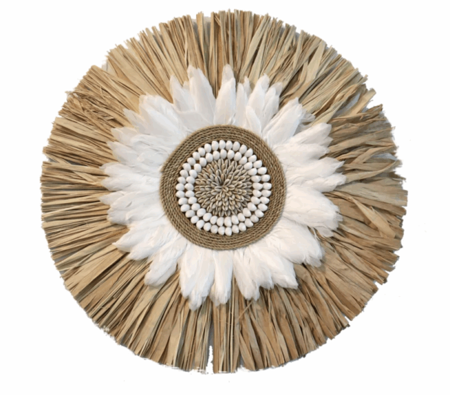 Wandschmuck Bast und Federn, 3er Set Boho Style