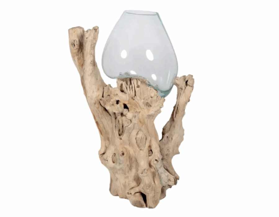 Wurzelholz mit Glas, H. ca. 70 bis 90 cm
